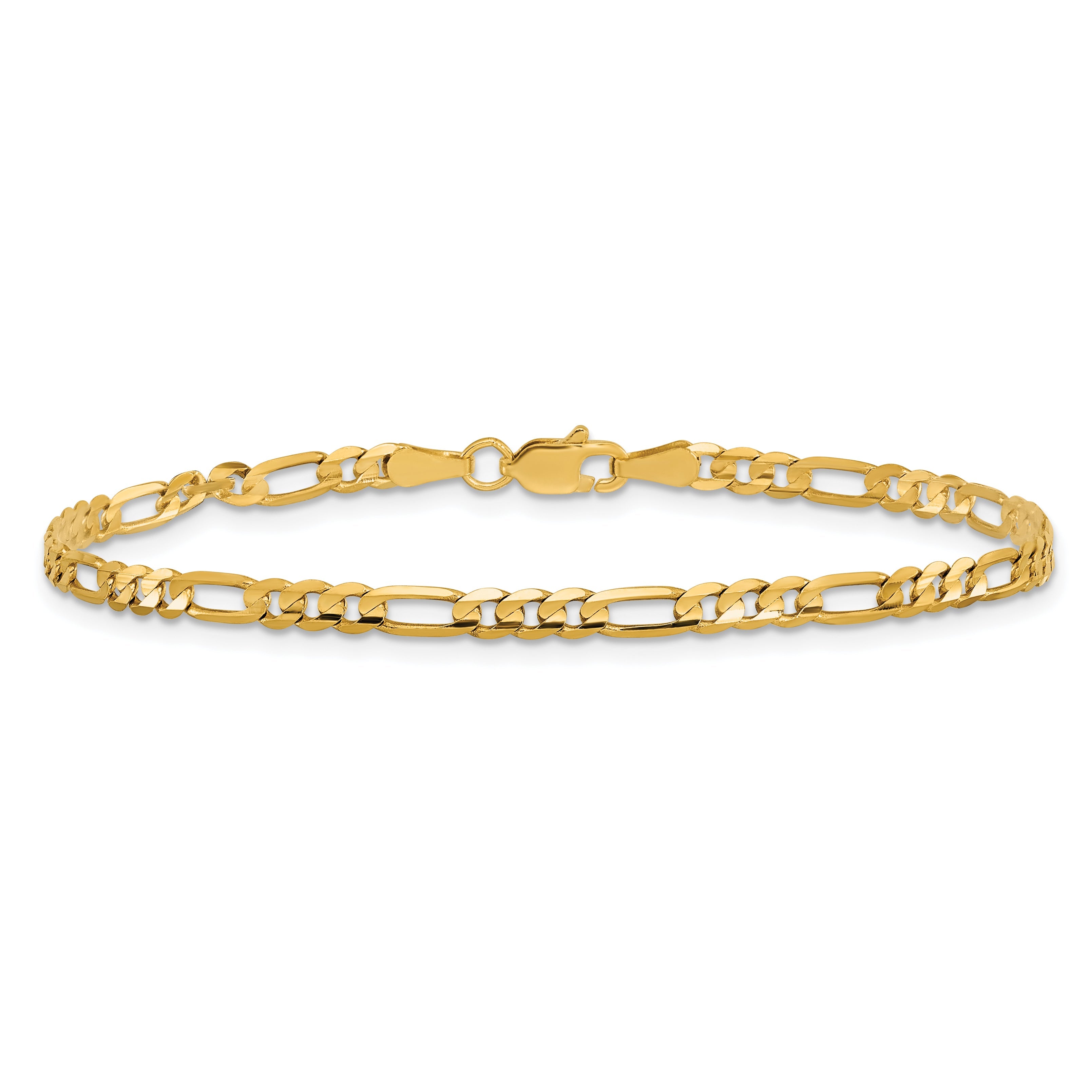 9 Inch 10K Yellow Gold 10K 3mm Flat Figaro Chain Bracelet