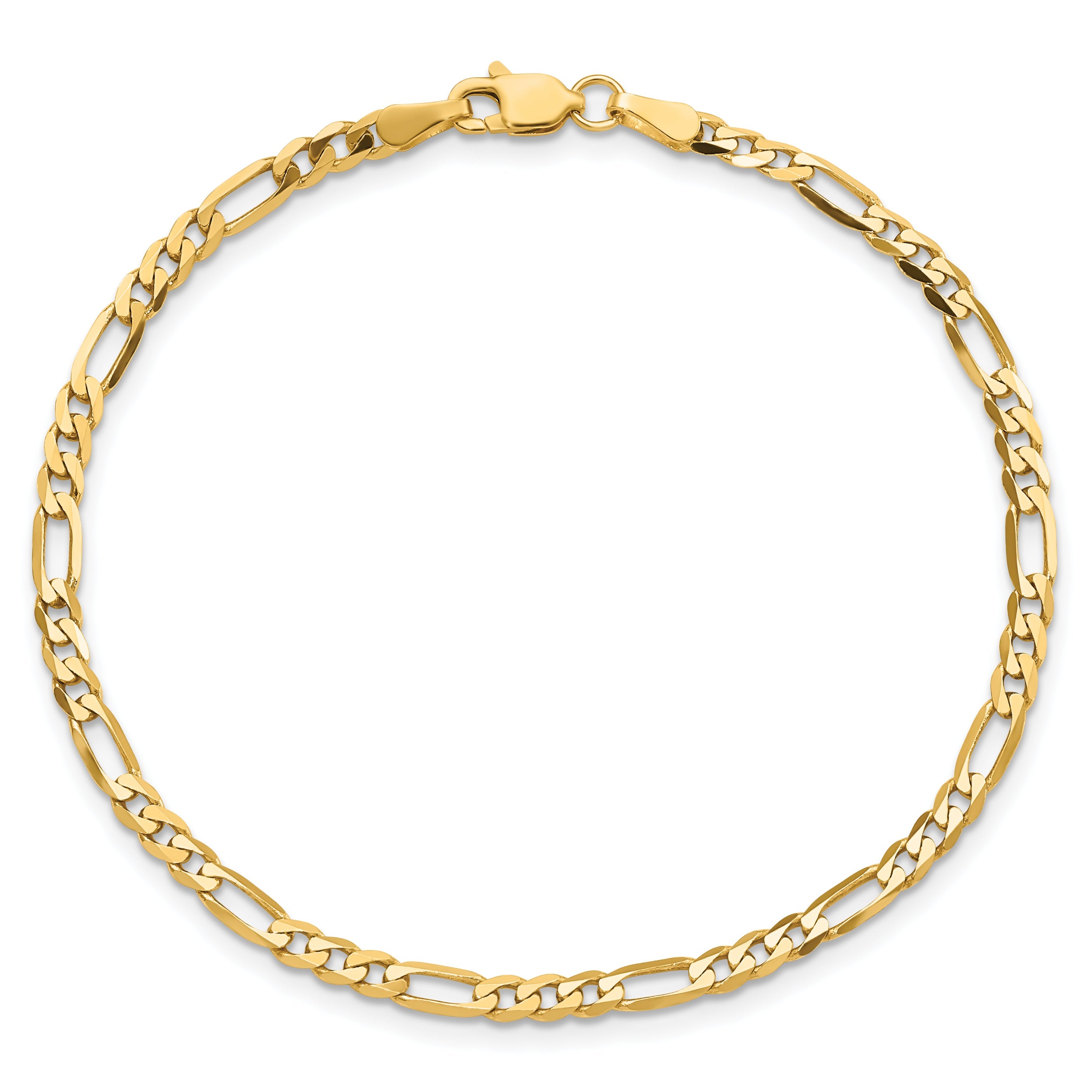 9 Inch 10K Yellow Gold 10K 3mm Flat Figaro Chain Bracelet