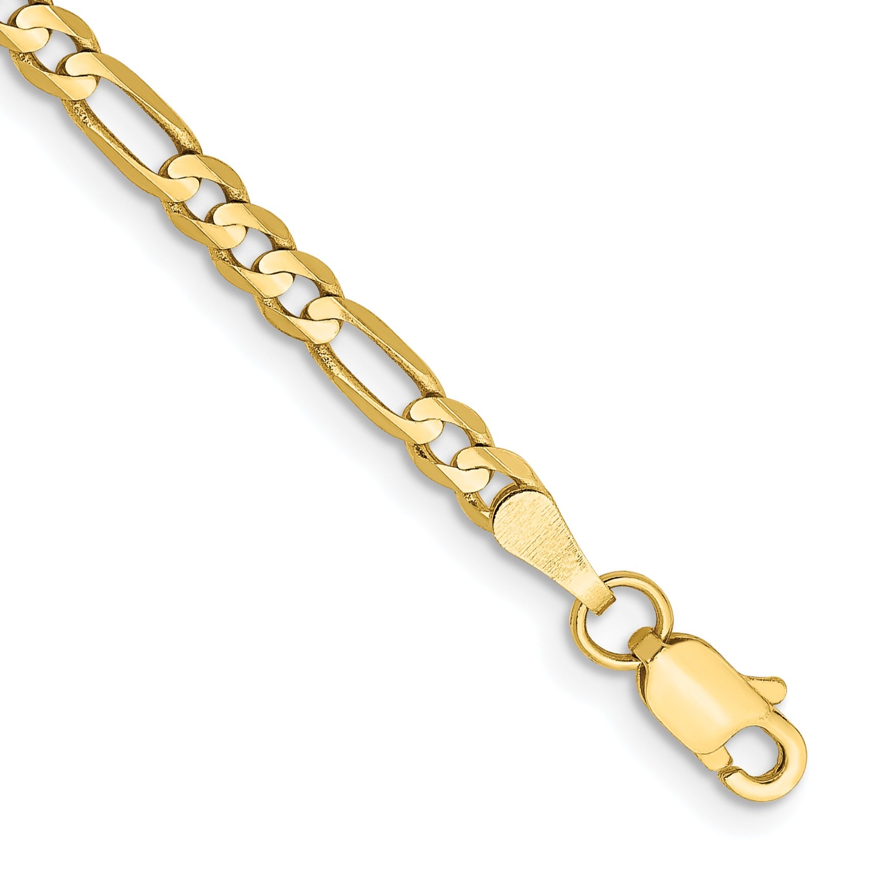9 Inch 10K Yellow Gold 10K 3mm Flat Figaro Chain Bracelet