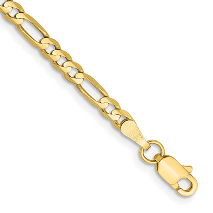 9 Inch 10K Yellow Gold 10K 3mm Flat Figaro Chain Bracelet