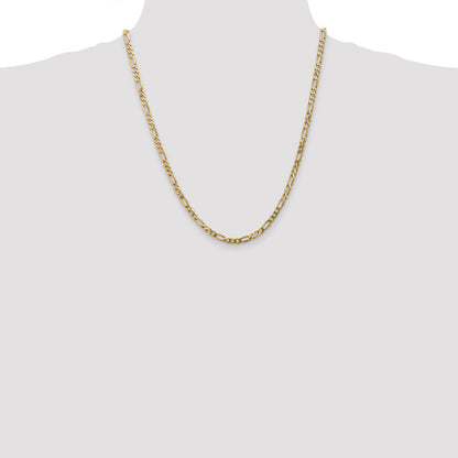 22 Inch 10K Yellow Gold 10K 4mm Flat Figaro Chain Necklace