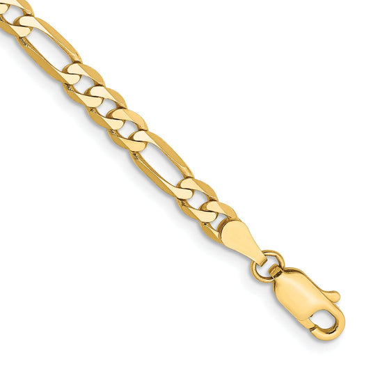 8 Inch 10K Yellow Gold 10K 4mm Flat Figaro Chain Bracelet
