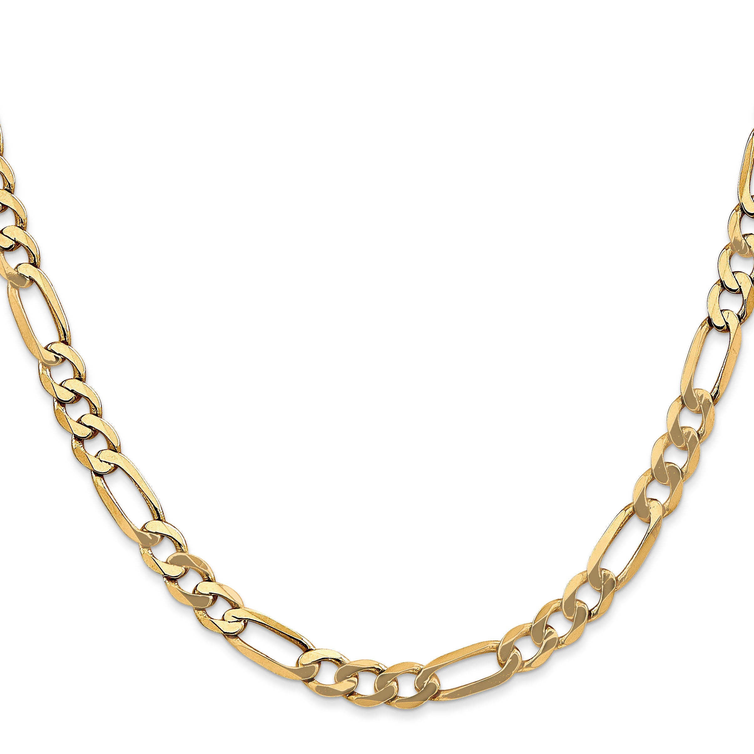 22 Inch 10K Yellow Gold 10K 5.25mm Flat Figaro Chain Necklace