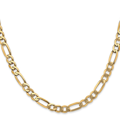 22 Inch 10K Yellow Gold 10K 5.25mm Flat Figaro Chain Necklace