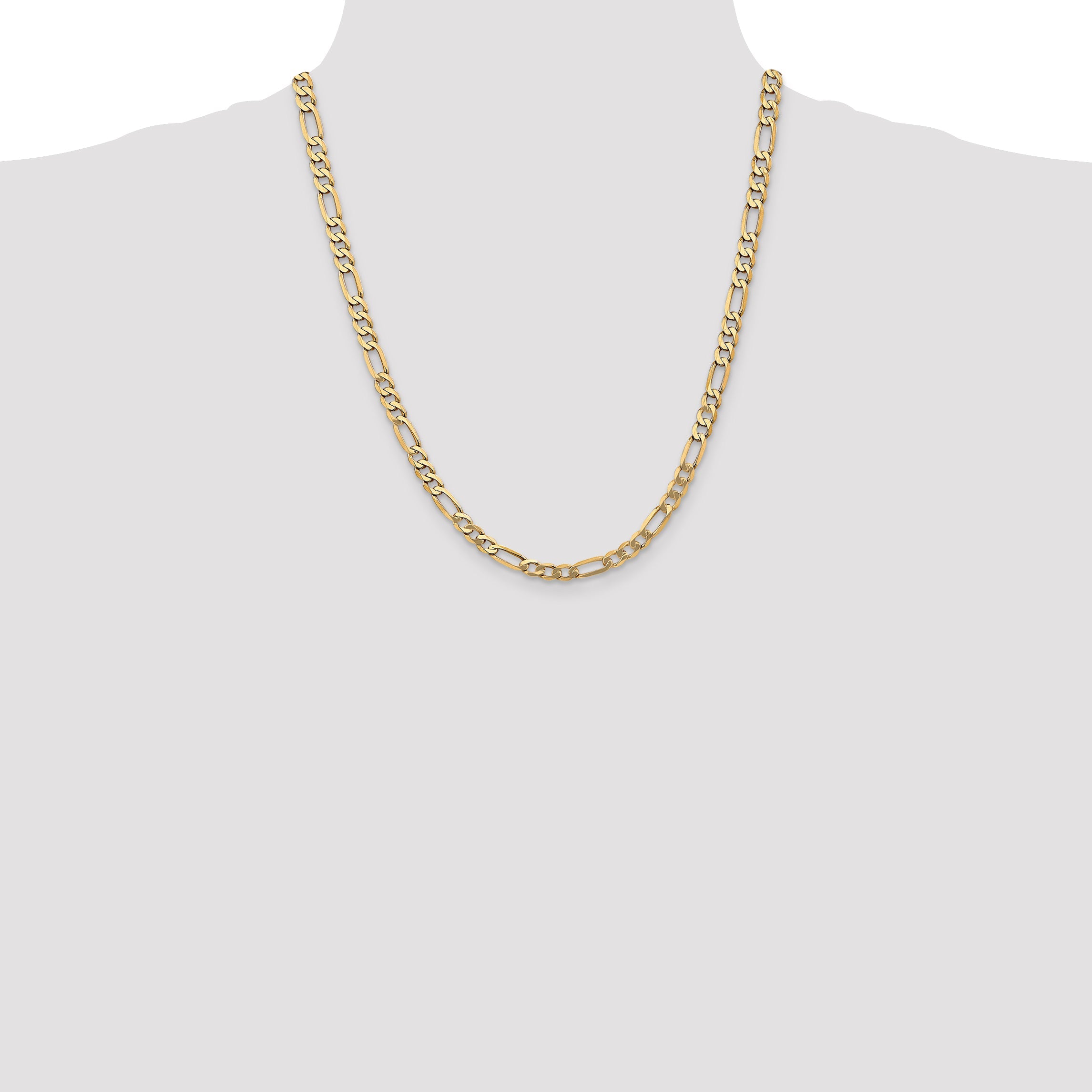 22 Inch 10K Yellow Gold 10K 5.25mm Flat Figaro Chain Necklace