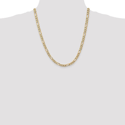 22 Inch 10K Yellow Gold 10K 5.25mm Flat Figaro Chain Necklace