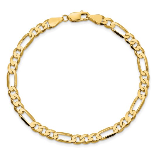 8 Inch 10K Yellow Gold 10K 5.25mm Flat Figaro Chain Bracelet