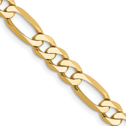 22 Inch 10K Yellow Gold 10K 5.25mm Flat Figaro Chain Necklace