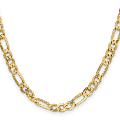 24 Inch 10K Yellow Gold 10K 6.25mm Flat Figaro Chain Necklace