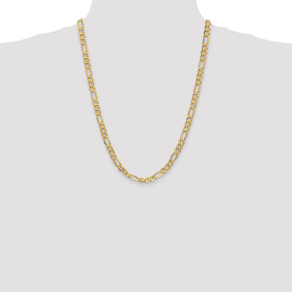 24 Inch 10K Yellow Gold 10K 6.25mm Flat Figaro Chain Necklace