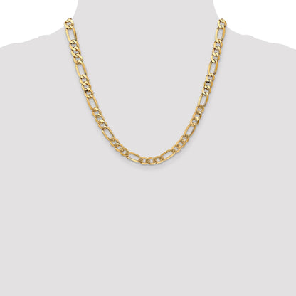 2 Inch 10K Yellow Gold 10K 7mm Flat Figaro Chain Necklace