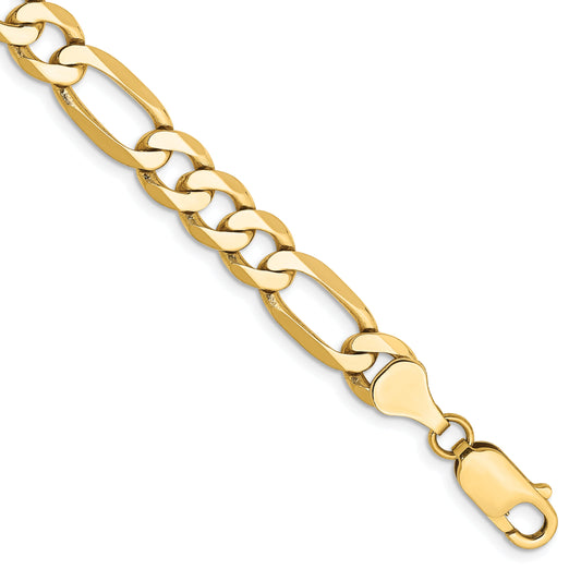 9 Inch 10K Yellow Gold 10K 7mm Flat Figaro Chain Bracelet