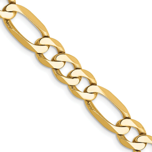 22 Inch 10K Yellow Gold 10K 7mm Flat Figaro Chain Necklace