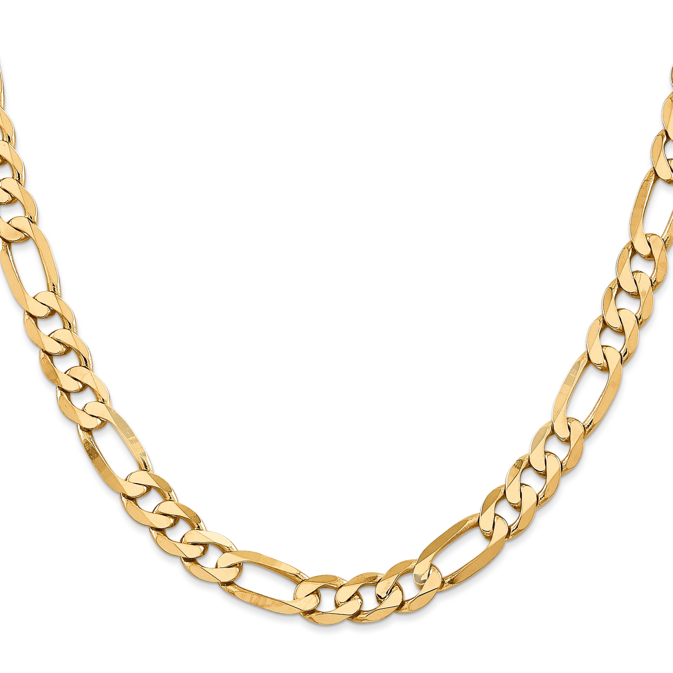 22 Inch 10K Yellow Gold 10K 7.5mm Flat Figaro Chain Necklace