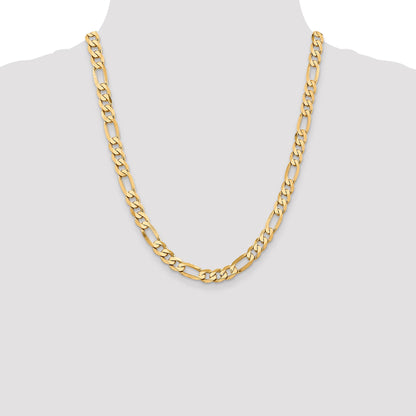 22 Inch 10K Yellow Gold 10K 7.5mm Flat Figaro Chain Necklace