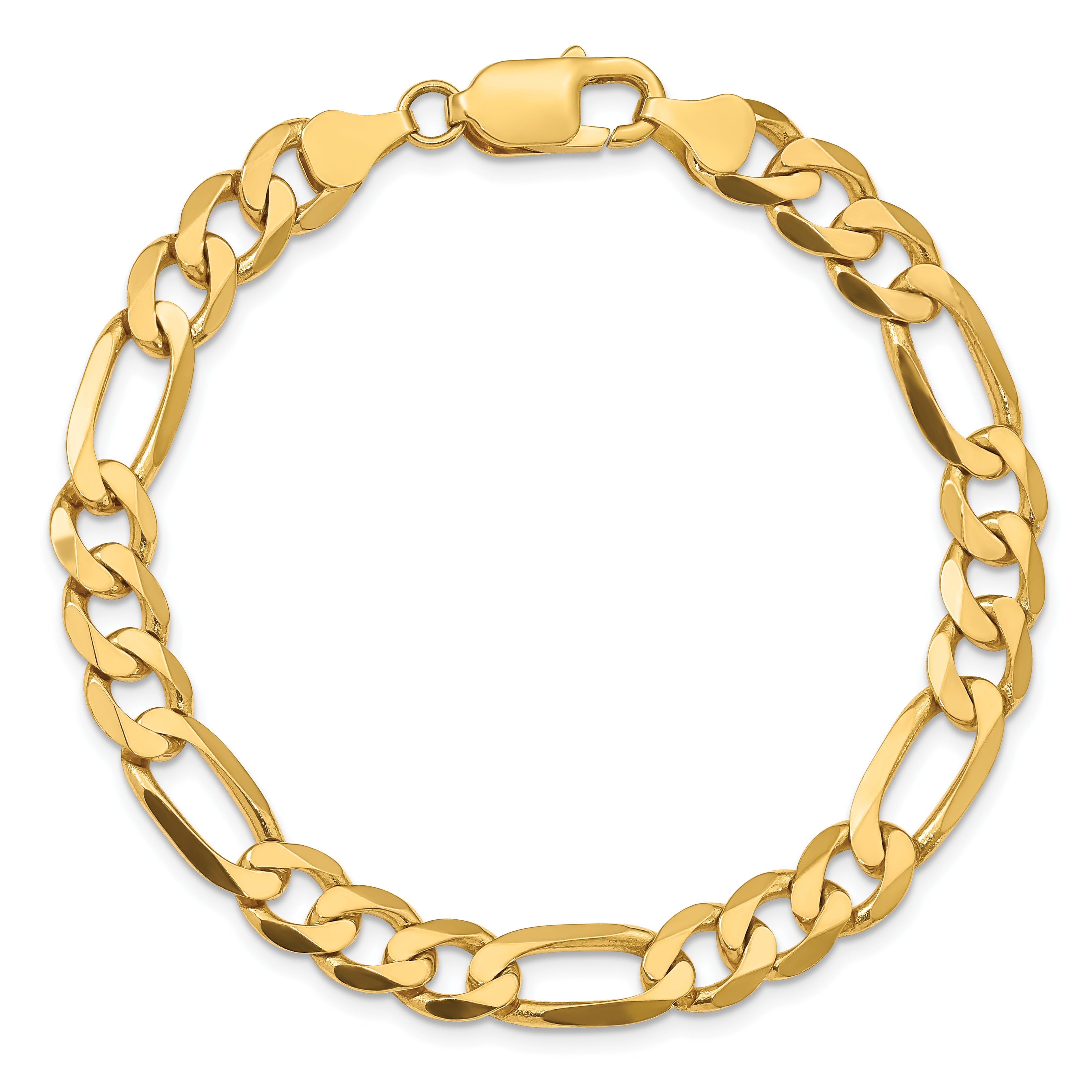 9 Inch 10K Yellow Gold 10K 7.5mm Flat Figaro Chain Bracelet