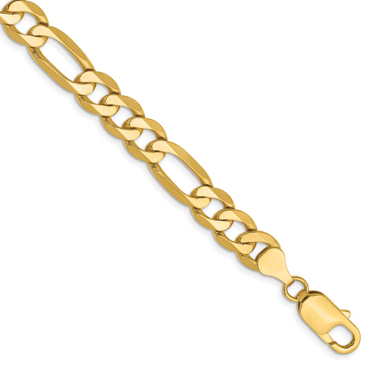 9 Inch 10K Yellow Gold 10K 7.5mm Flat Figaro Chain Bracelet