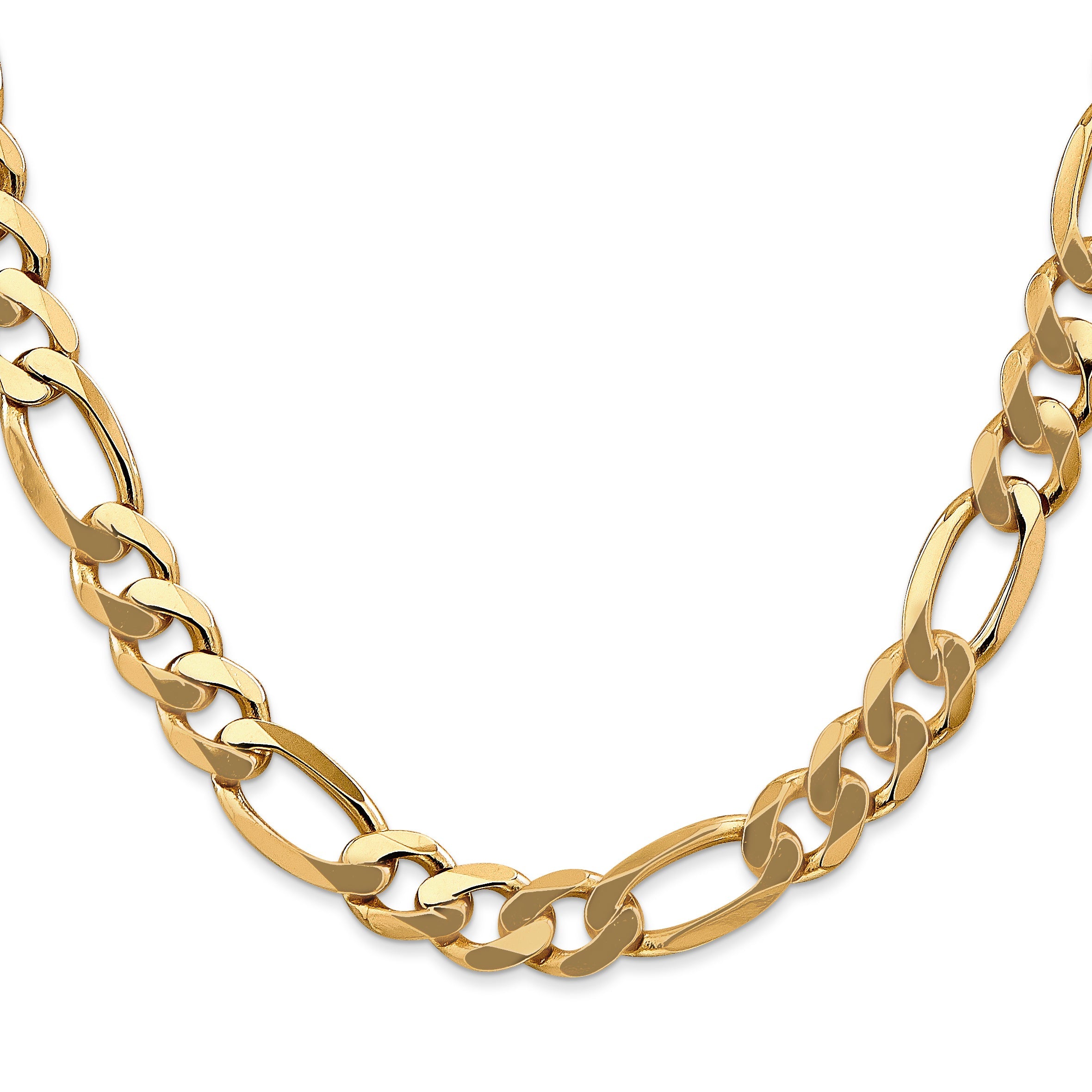 2 Inch 10K Yellow Gold 10K 8.75mm Flat Figaro Chain Necklace