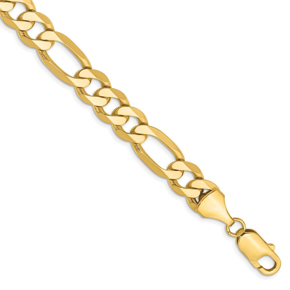 9 Inch 10K Yellow Gold 10K 8.75mm Flat Figaro Chain Bracelet