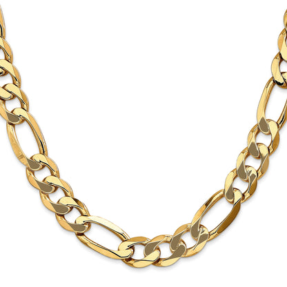 24 Inch 10K Yellow Gold 10K 10mm Flat Figaro Chain Necklace