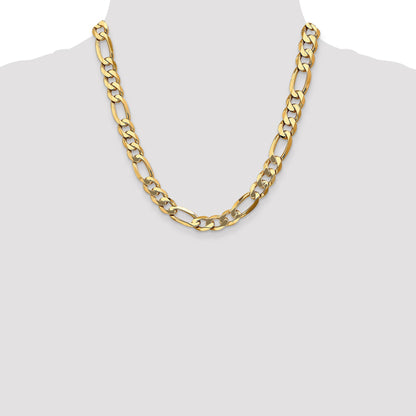 2 Inch 10K Yellow Gold 10K 10mm Flat Figaro Chain Necklace