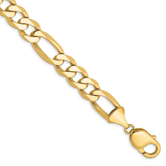 8 Inch 10K Yellow Gold 10K 10mm Flat Figaro Chain Bracelet