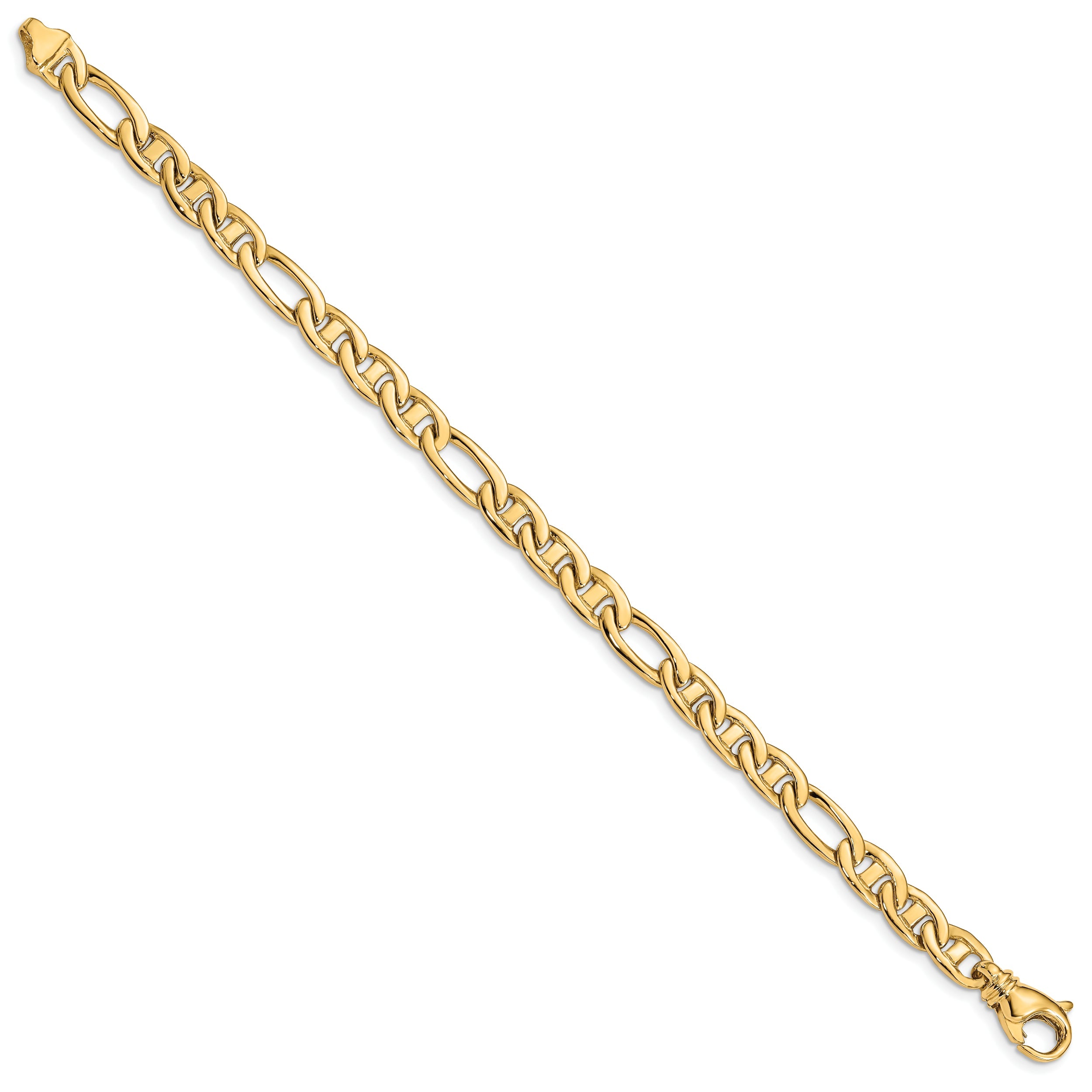 7.25 Inch 10K Yellow Gold 6.5mm Solid Hand-Polished 3 & 1 Flat Anchor Chain Bracelet