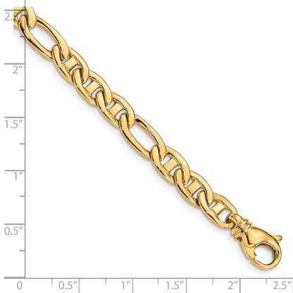 7.25 Inch 10K Yellow Gold 6.5mm Solid Hand-Polished 3 & 1 Flat Anchor Chain Bracelet