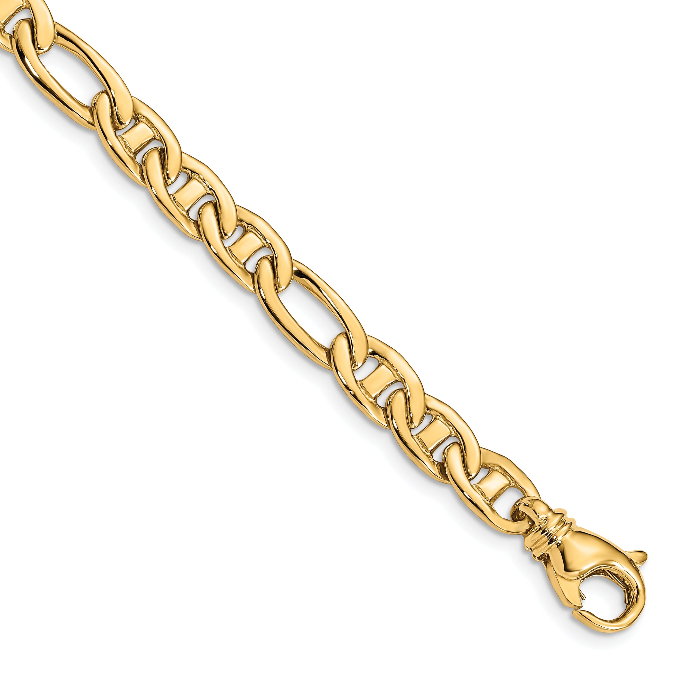 7.25 Inch 10K Yellow Gold 6.5mm Solid Hand-Polished 3 & 1 Flat Anchor Chain Bracelet