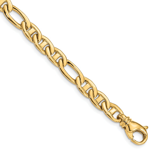 7.25 Inch 10K Yellow Gold 6.5mm Solid Hand-Polished 3 & 1 Flat Anchor Chain Bracelet