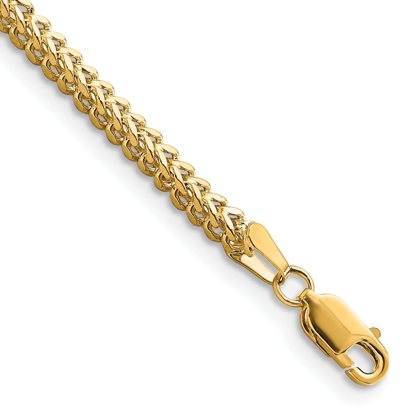 7 Inch 10K Yellow Gold 2.3mm Franco Chain Bracelet