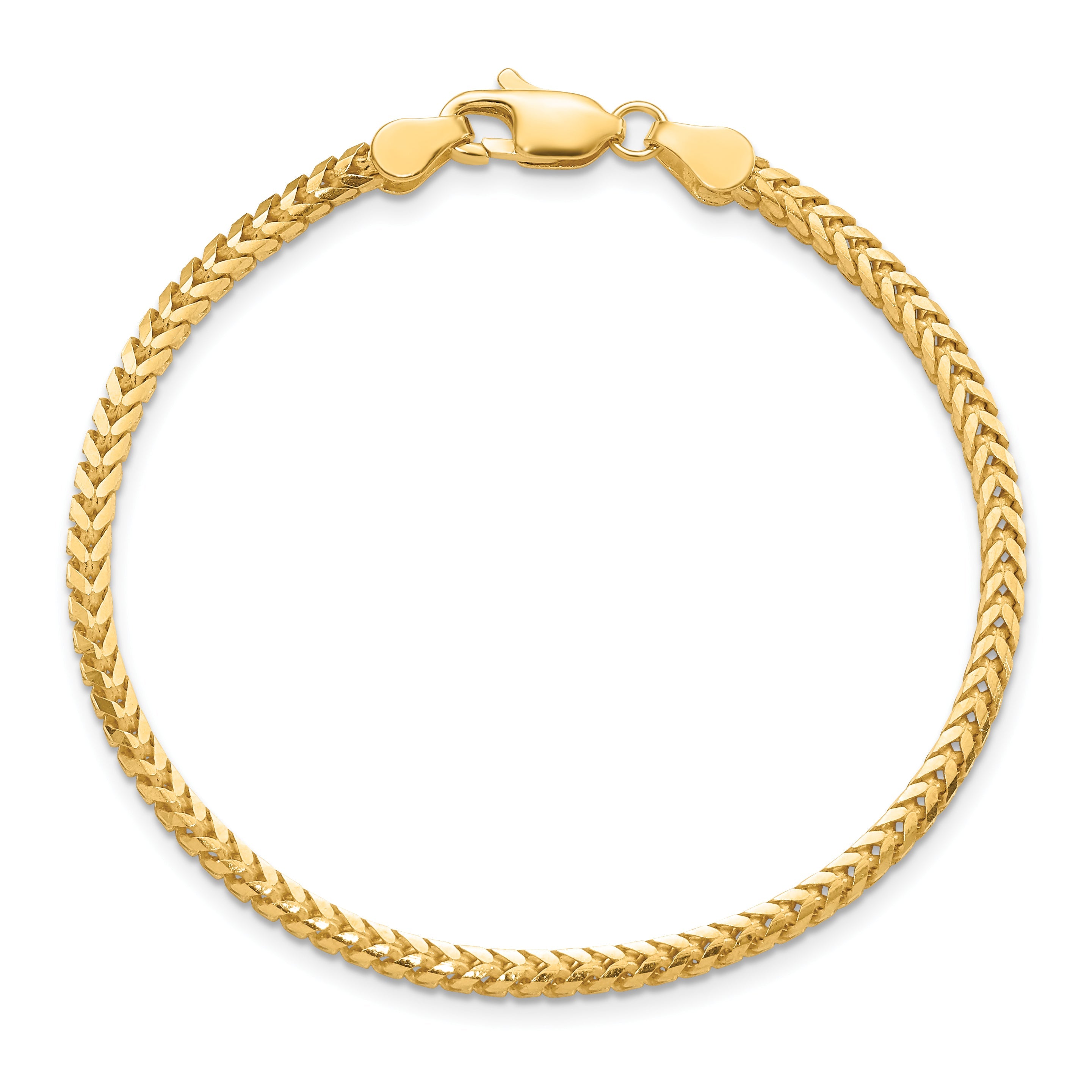 7 Inch 10K Yellow Gold 2.5mm Franco Chain Bracelet