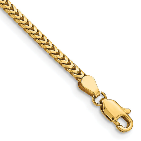 7 Inch 10K Yellow Gold 2.5mm Franco Chain Bracelet