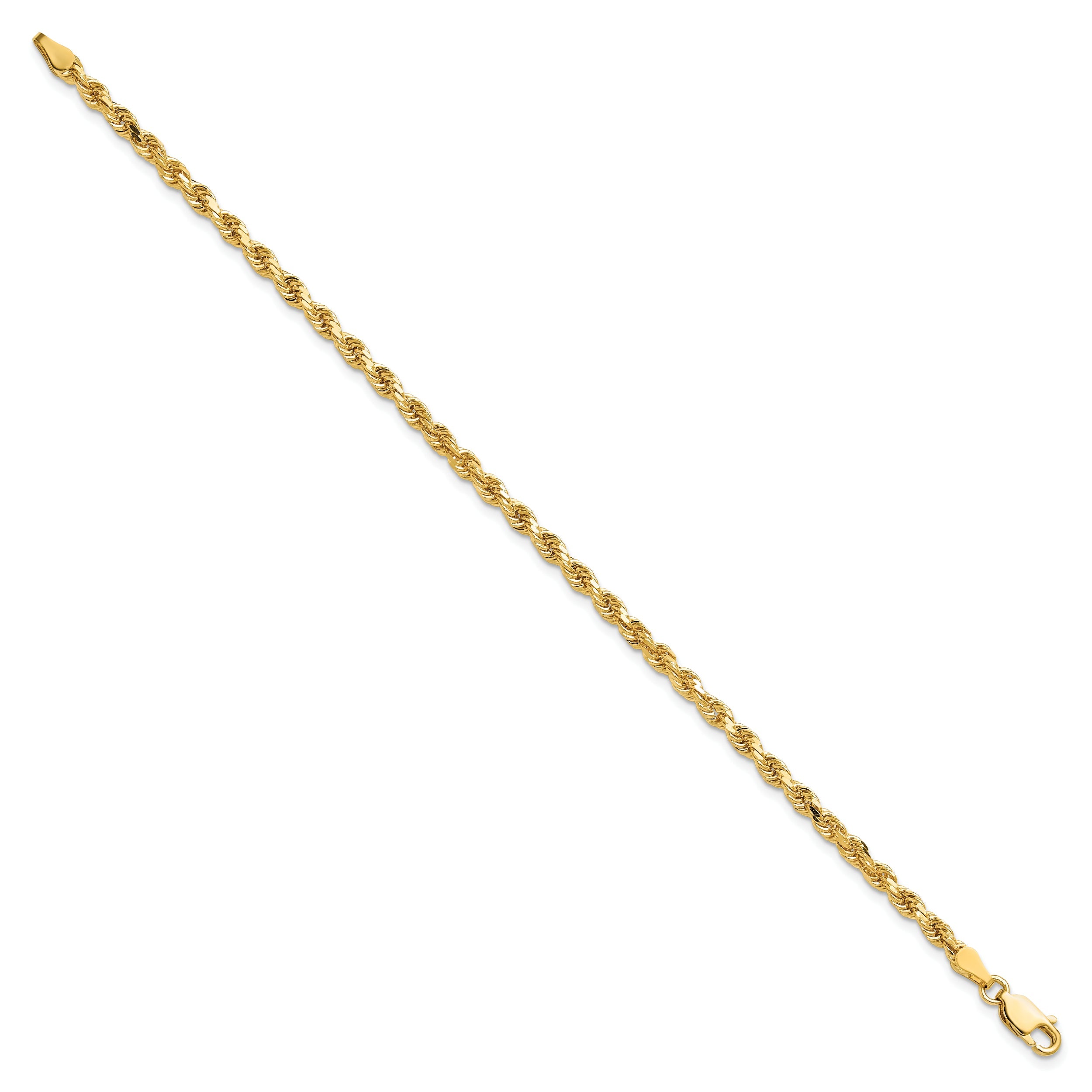 9 Inch 10K Yellow Gold 3.25mm Diamond-Cut Rope Chain Anklet