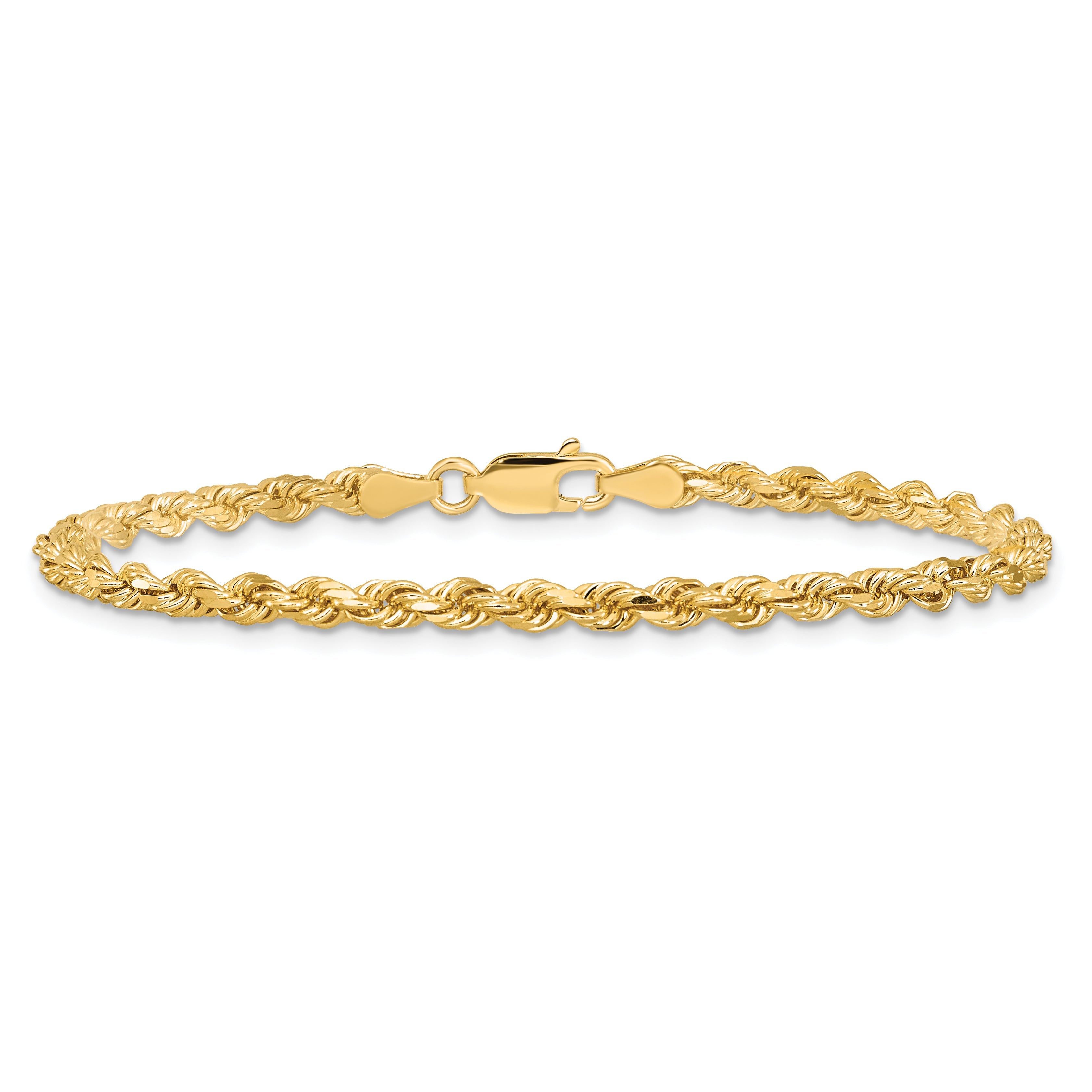 9 Inch 10K Yellow Gold 3.25mm Diamond-Cut Rope Chain Anklet