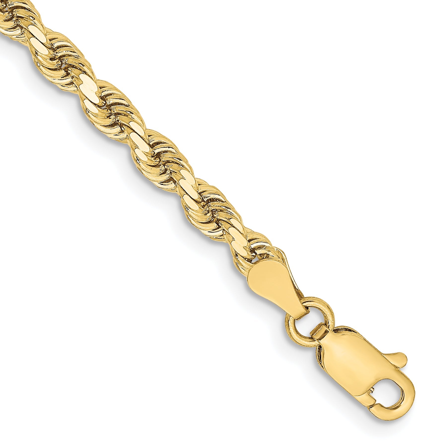 9 Inch 10K Yellow Gold 3.25mm Diamond-Cut Rope Chain Anklet