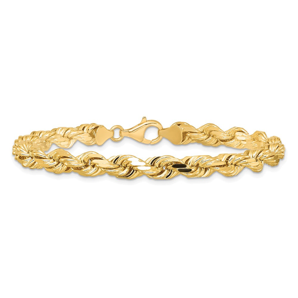 9 Inch 10K Yellow Gold 6.5mm Diamond-Cut Rope Chain Anklet