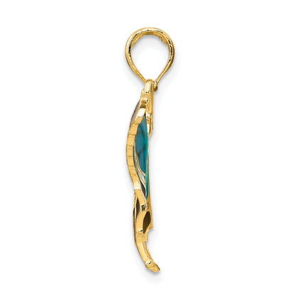 10K Yellow Gold 10K Aqua Enameled Butterfly Pendant