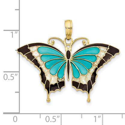 10K Yellow Gold 10K Aqua Enameled Butterfly Pendant
