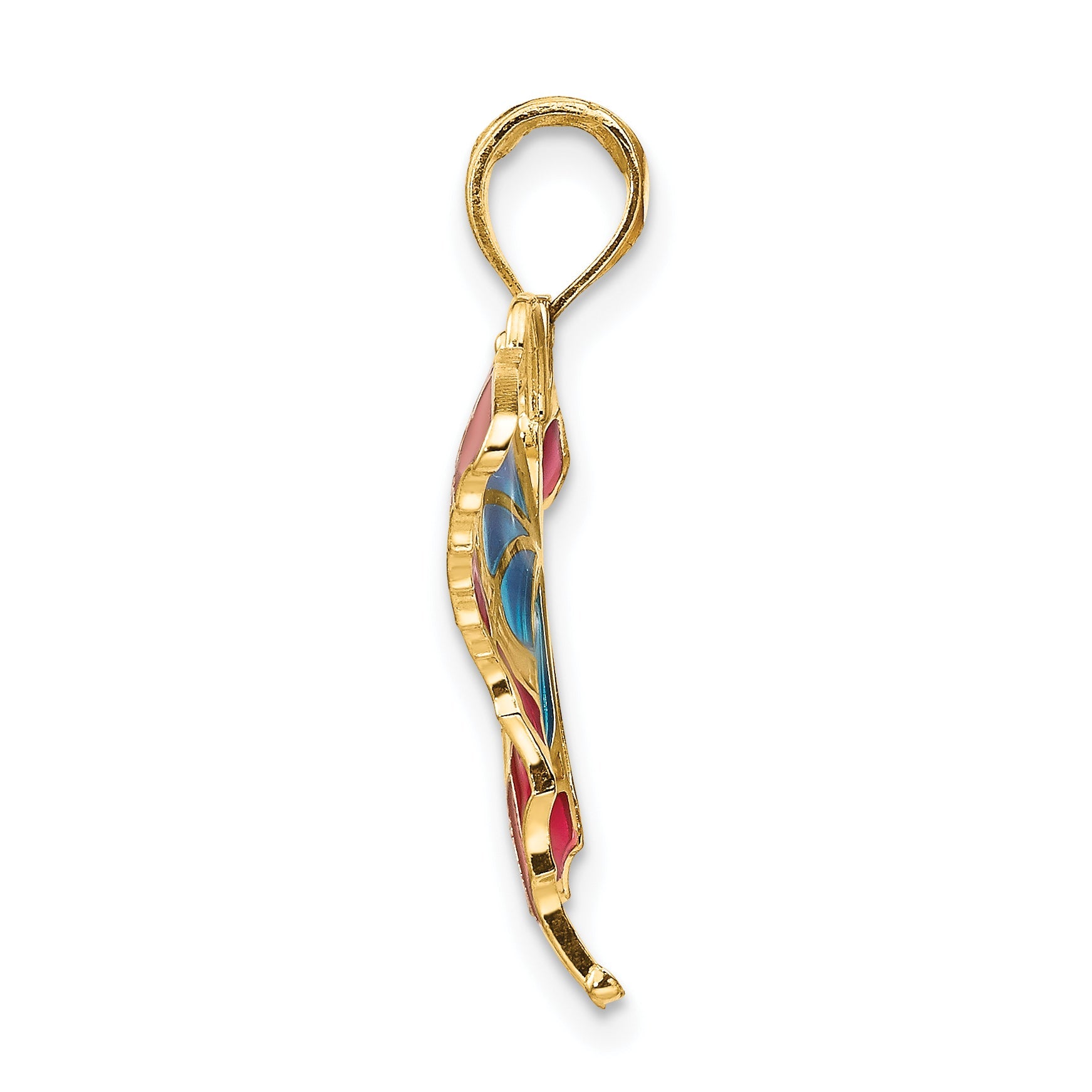 10K Yellow Gold 10K Blue & Red Enameled Butterfly Pendant