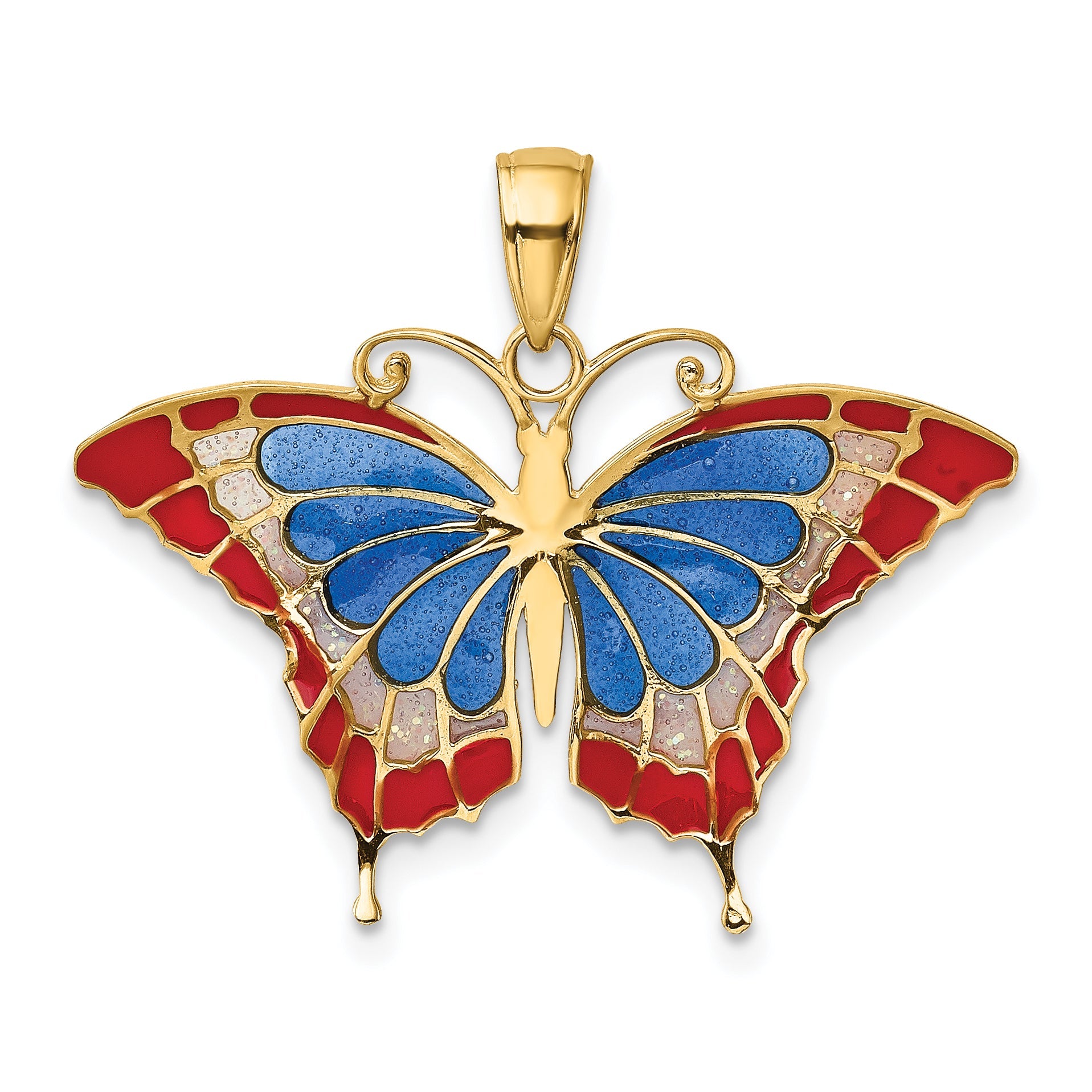 10K Yellow Gold 10K Blue & Red Enameled Butterfly Pendant
