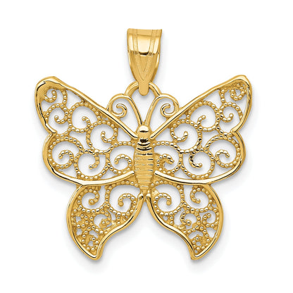 10K Yellow Gold Filigree Butterfly Pendant
