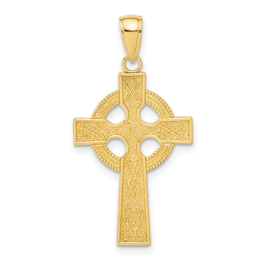 10K Yellow Gold Celtic Cross W/Eternity Circle Pendant