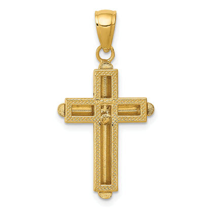 10K Yellow Gold 10K Polished Beveled Stick Cross W/Frame Pendant
