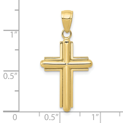 10K Yellow Gold 10K Polished Beveled Stick Cross W/Frame Pendant