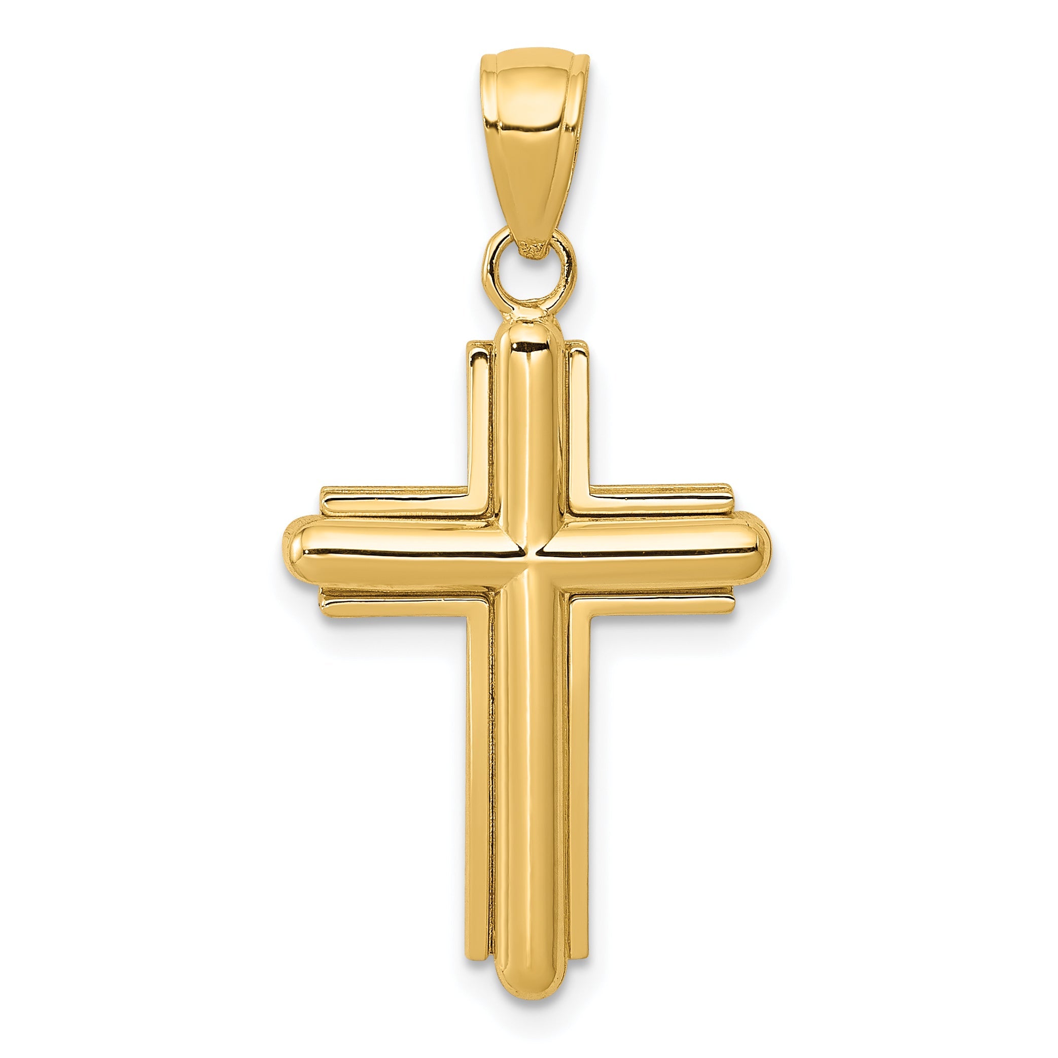 10K Yellow Gold 10K Polished Beveled Stick Cross W/Frame Pendant