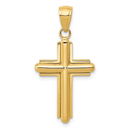10K Yellow Gold 10K Polished Beveled Stick Cross W/Frame Pendant