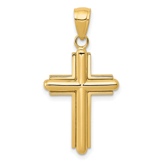 10K Yellow Gold 10K Polished Beveled Stick Cross W/Frame Pendant