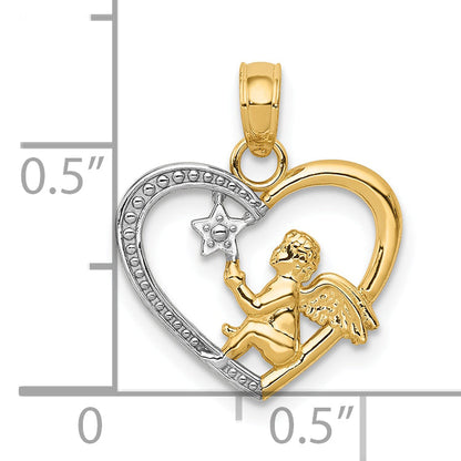 10K Yellow W/Rhodium 10K Angel In Heart W/ Star Pendant