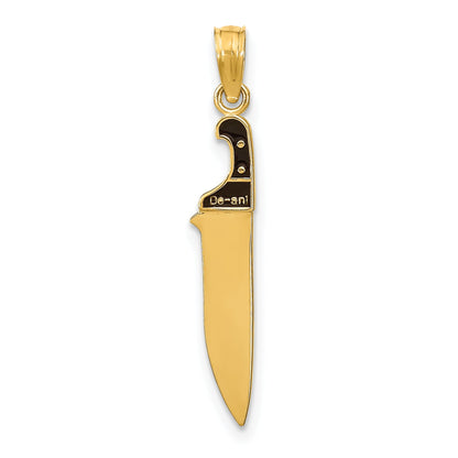 10K Yellow Gold 10K W/ Black Enamel 3-D Butcher Knife Charm